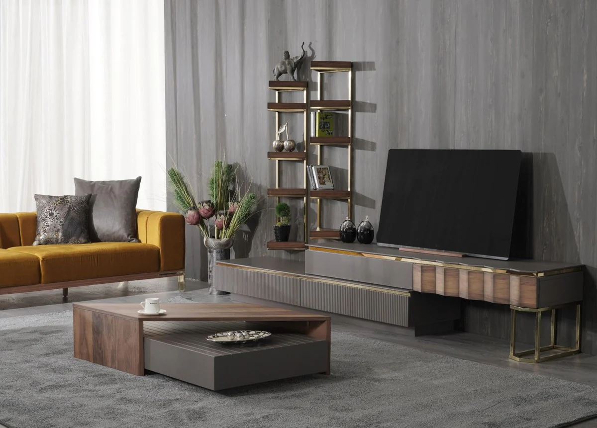 Luxury coffee table brown / gray 130 x 80 x H. 32 cm - Rectangular solid wood living room table - Living room furniture - Luxury furniture - Luxury furnishings