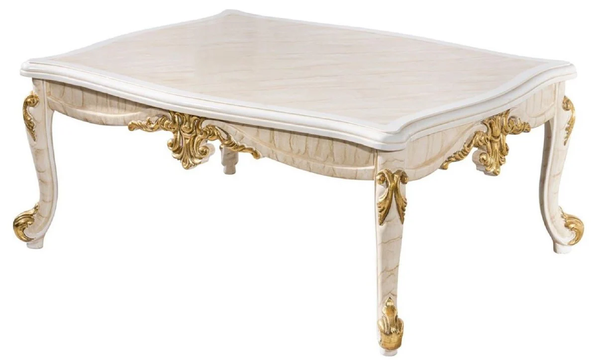 Luxury baroque coffee table beige / white / gold - magnificent living room table in baroque style - baroque style living room furniture - baroque furniture - baroque furnishings - luxury furniture in baroque style