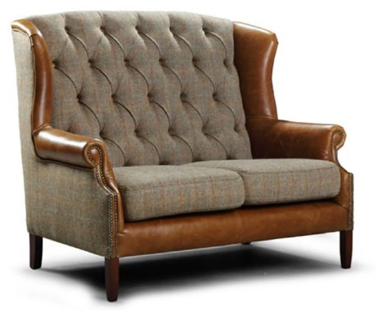 Luxury Chesterfield 2-seater sofa gray / brown / dark brown 140 x 90 x H. 105 cm
