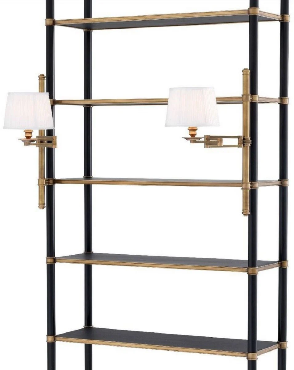 Luxury shelf cabinet with 2 swiveling lights vintage brass / black 105 x 44 x H. 250 cm - bookcase - living room cabinet - office cabinet - luxury furniture