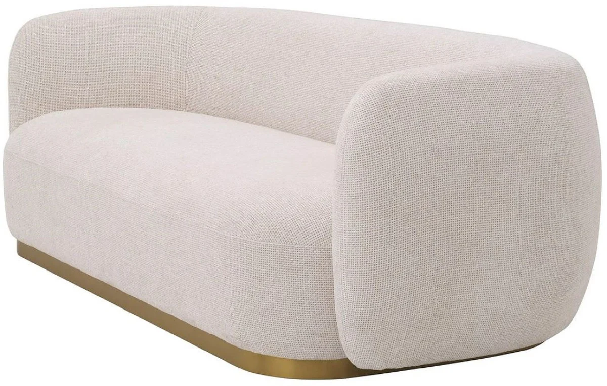 Luxury sofa cream / brass 223 x 96 x H. 71 cm - living room sofa - hotel sofa - living room furniture - hotel furniture - luxury furniture - luxury furnishings - living room furnishings