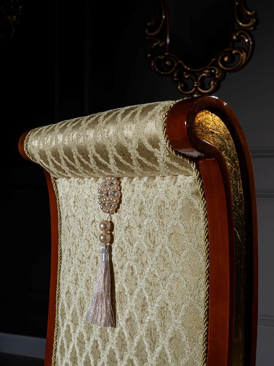 Luxury Baroque Dining Room Chair Set Gold Pattern / Brown / Gold 50 x 55 x H. 105 cm - Noble Kitchen Chairs Set of 6 - Baroque Dining Room Furniture