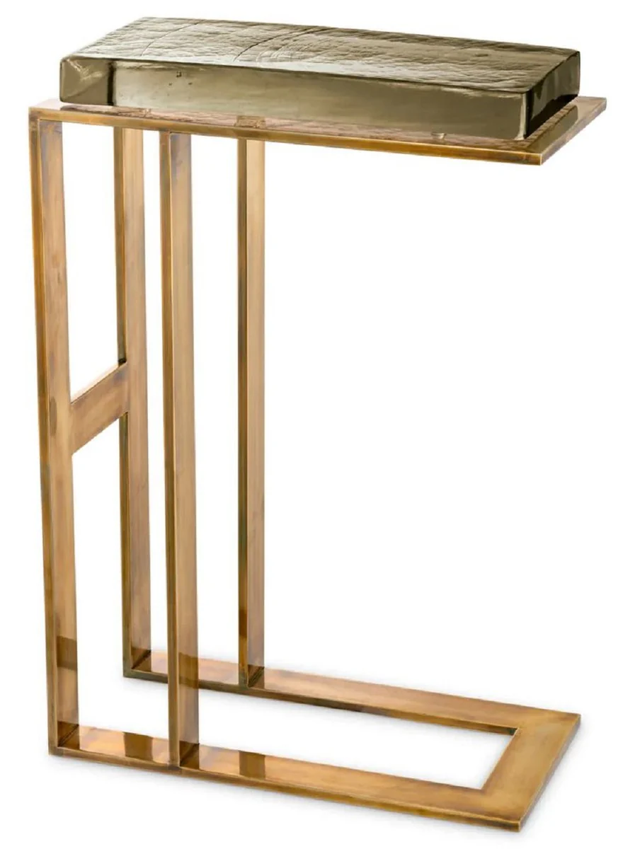 Luxury side table vintage brass 45 x 23 x H. 66 cm - Rectangular stainless steel table with glass top - Luxury furniture - Living room furniture - Luxury furnishings - Living room furnishings