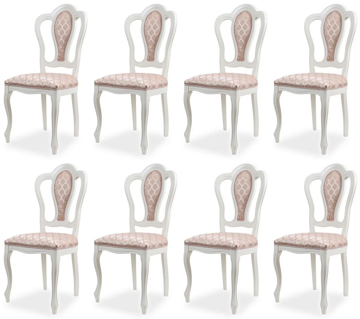 Luxury Baroque Dining Room Chair Set of 8 with Pattern Pink / White - Magnificent Baroque Style Kitchen Chairs - Luxury Dining Room Furniture in Baroque Style - Noble & Magnificent