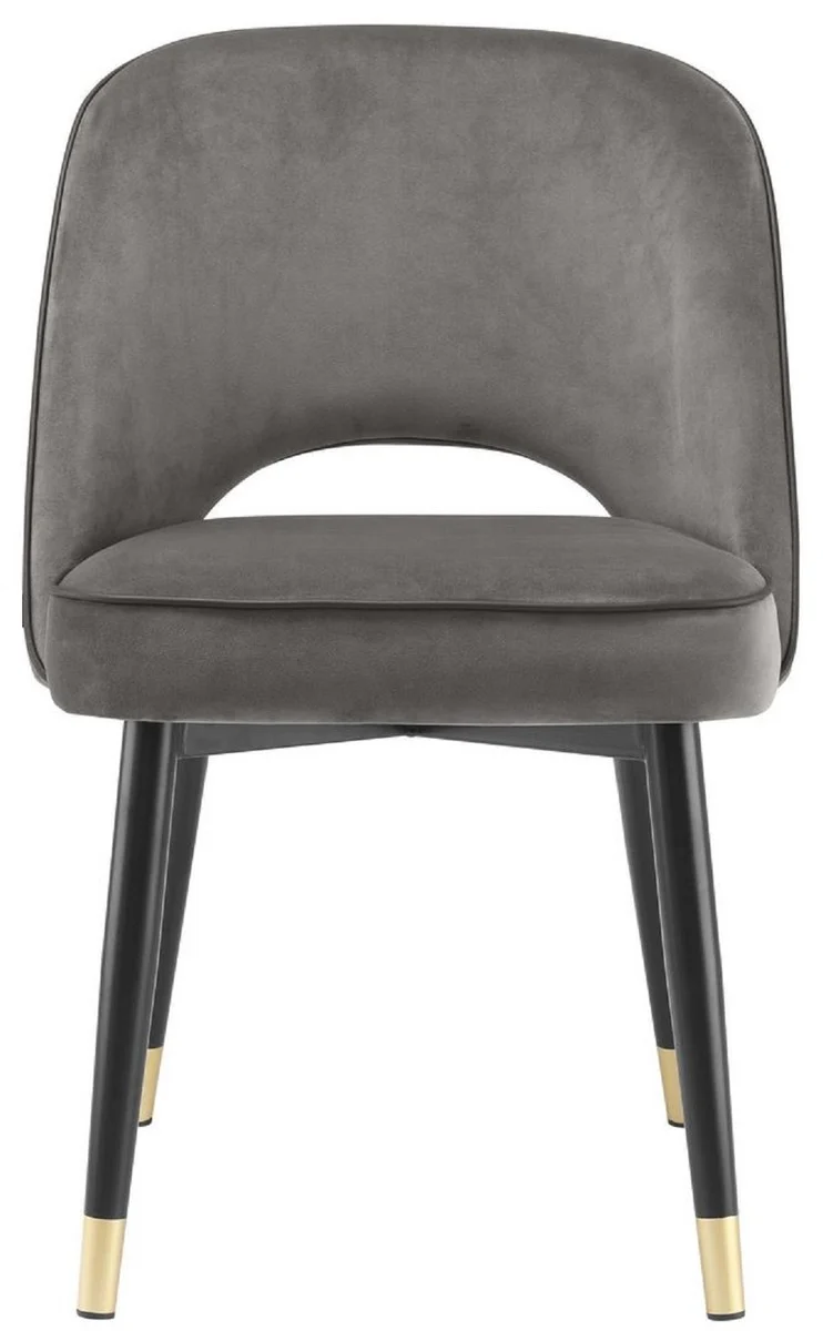 Luxury dining room chair set gray / black / brass 53 x 56 x H. 84 cm - Dining room chairs with elegant velvet fabric - Dining room furniture