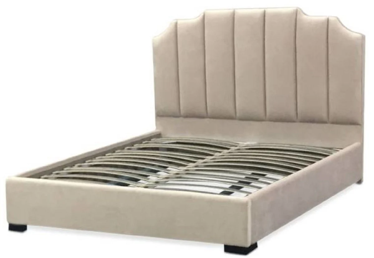 Luxury velvet double bed ivory / black 193 x 212 x H. 140 cm - solid wood bed with elegant headboard - bedroom furniture