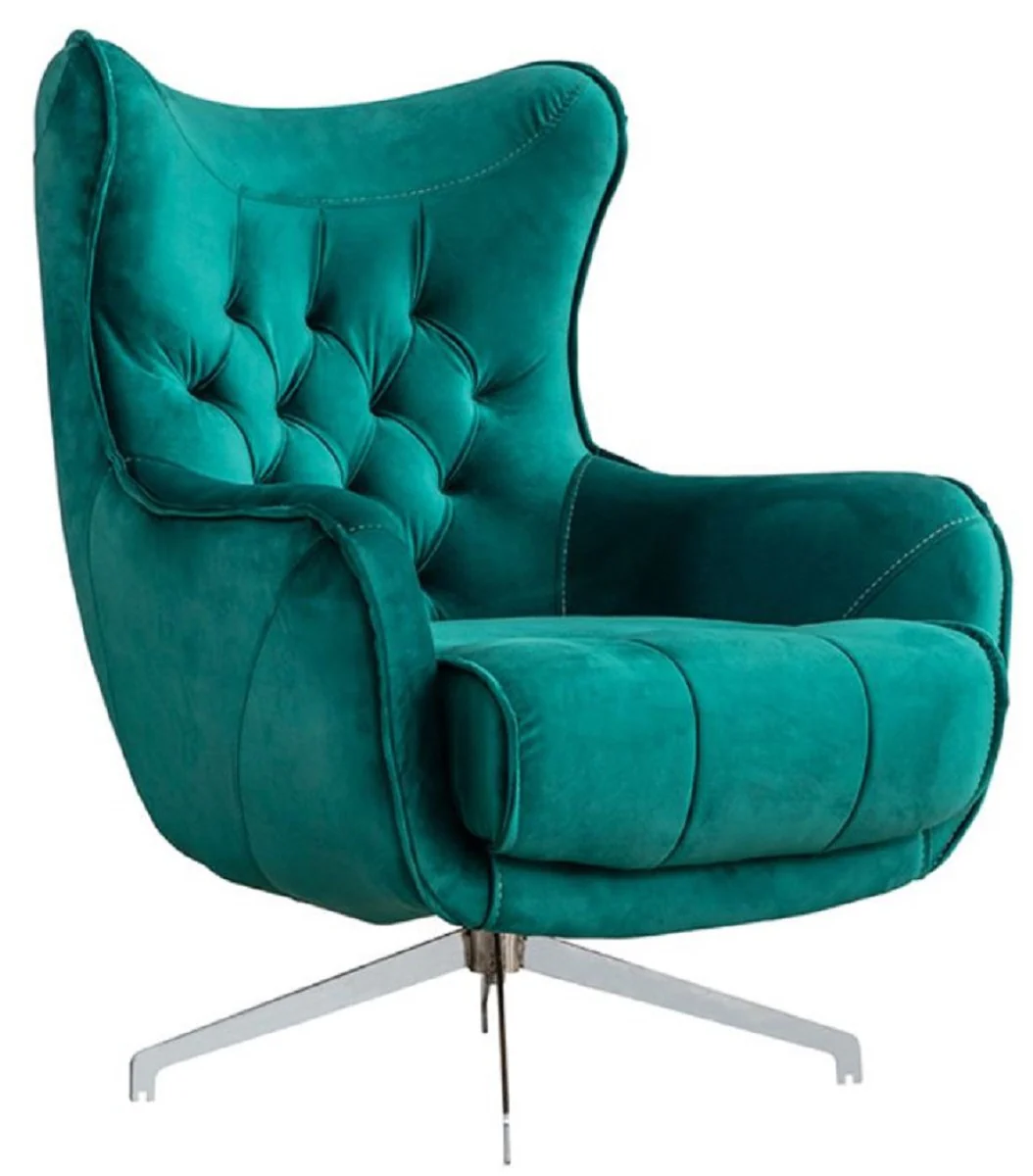 Luxury Chesterfield swivel armchair green / silver 86 x 82 x H. 100 cm - Living room armchair - Chesterfield living room furniture