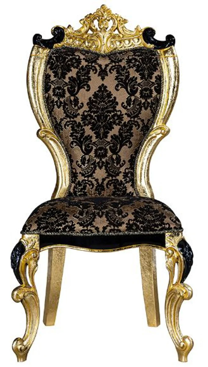 Luxury baroque dining room set brown / black / gold - 1 dining table & 6 dining chairs - magnificent dining room furniture in the baroque style
