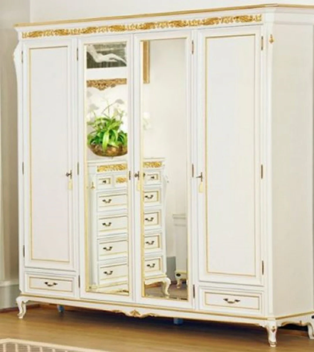 Luxury baroque bedroom cupboard white / gold - magnificent solid wood cupboard with 4 doors and 2 drawers - baroque wardrobe - baroque bedroom furniture