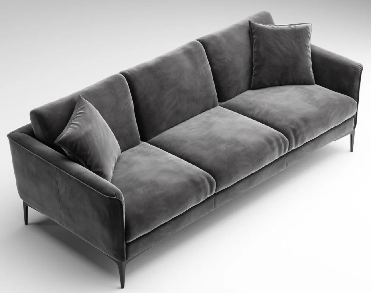 Luxury sofa gray / black 240 x 98 x H. 60 cm - living room sofa with elegant velvet fabric - luxury living room furniture