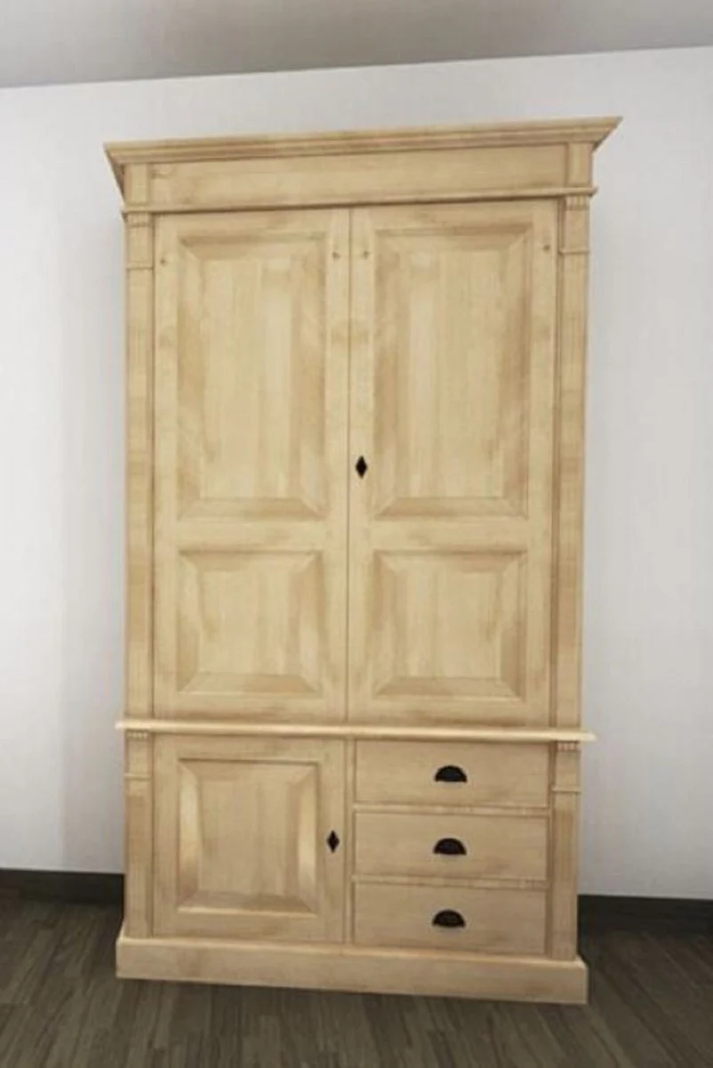 Country house style bedroom wardrobe natural colors 120 x 59 x H. 210 cm - solid wood wardrobe with 3 doors and 3 drawers - solid wood bedroom furniture in country house style