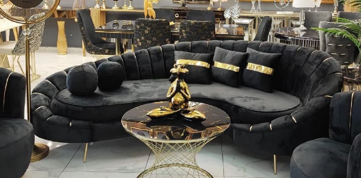 Luxury sofa black / gold 250 x 70 x H. 80 cm - living room sofa - hotel sofa - living room furniture - hotel furniture - luxury furniture - living room furnishings - luxury furnishings