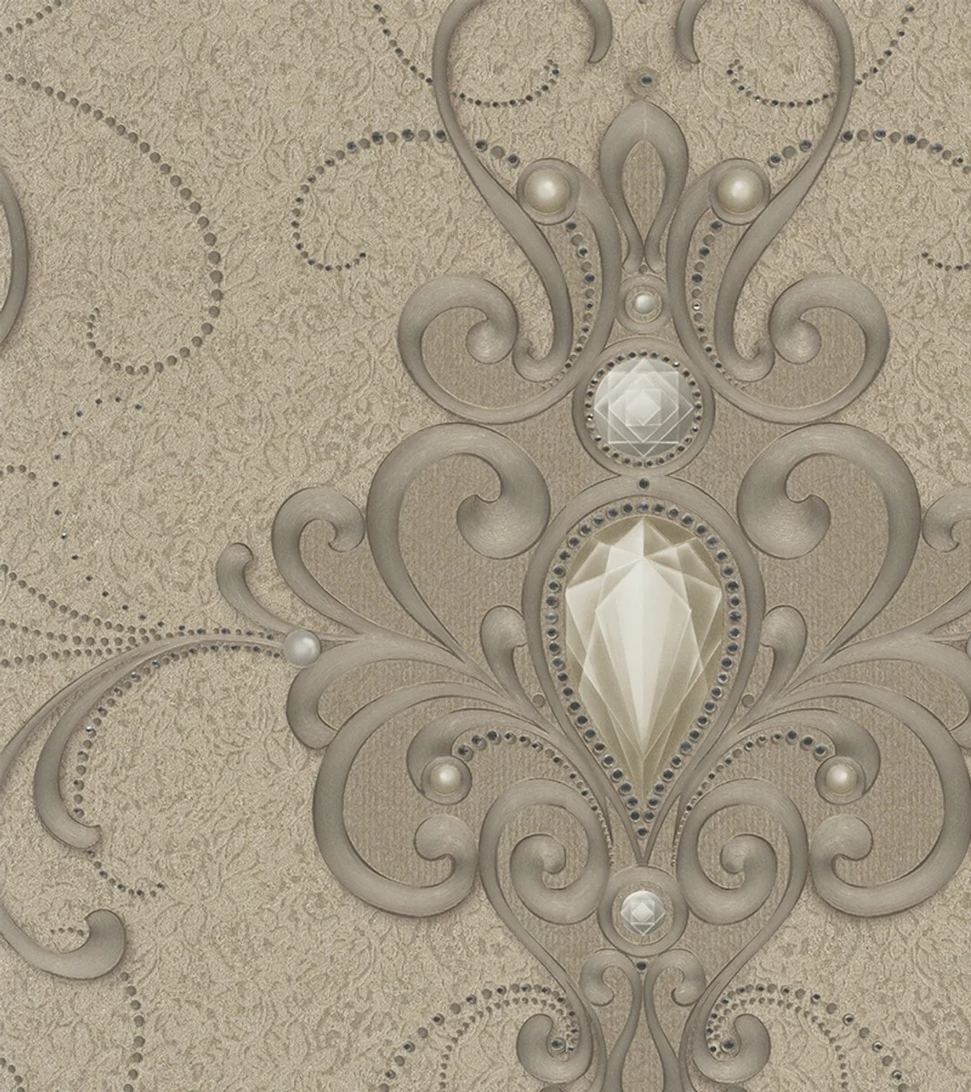 Harald Glööckler designer baroque non-woven wallpaper 58559 - ornaments with rhinestones - gold / copper