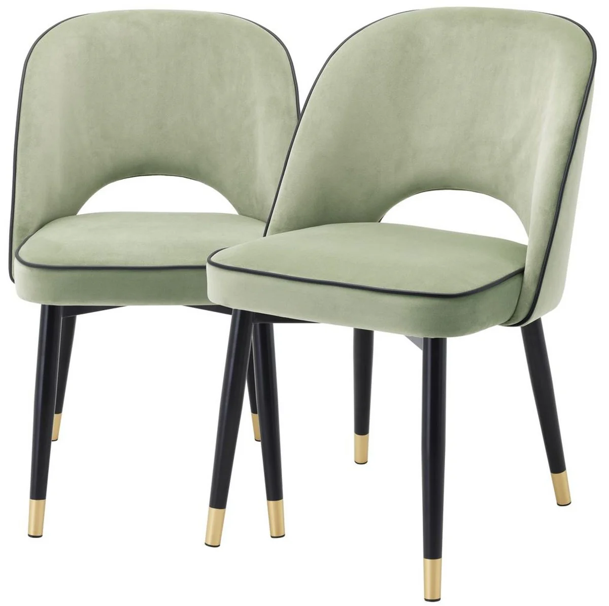 Luxury dining room chair set pistachio green / black / brass 53 x 56 x H. 84 cm - Dining room chairs with elegant velvet fabric - Dining room furniture