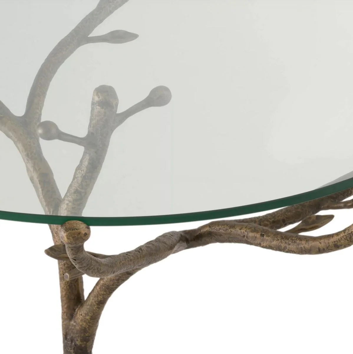 Luxury side table vintage brass colored Ø 79.5 x H. 75 cm - Round tripod brass table with glass top - Living room furniture - Luxury furniture