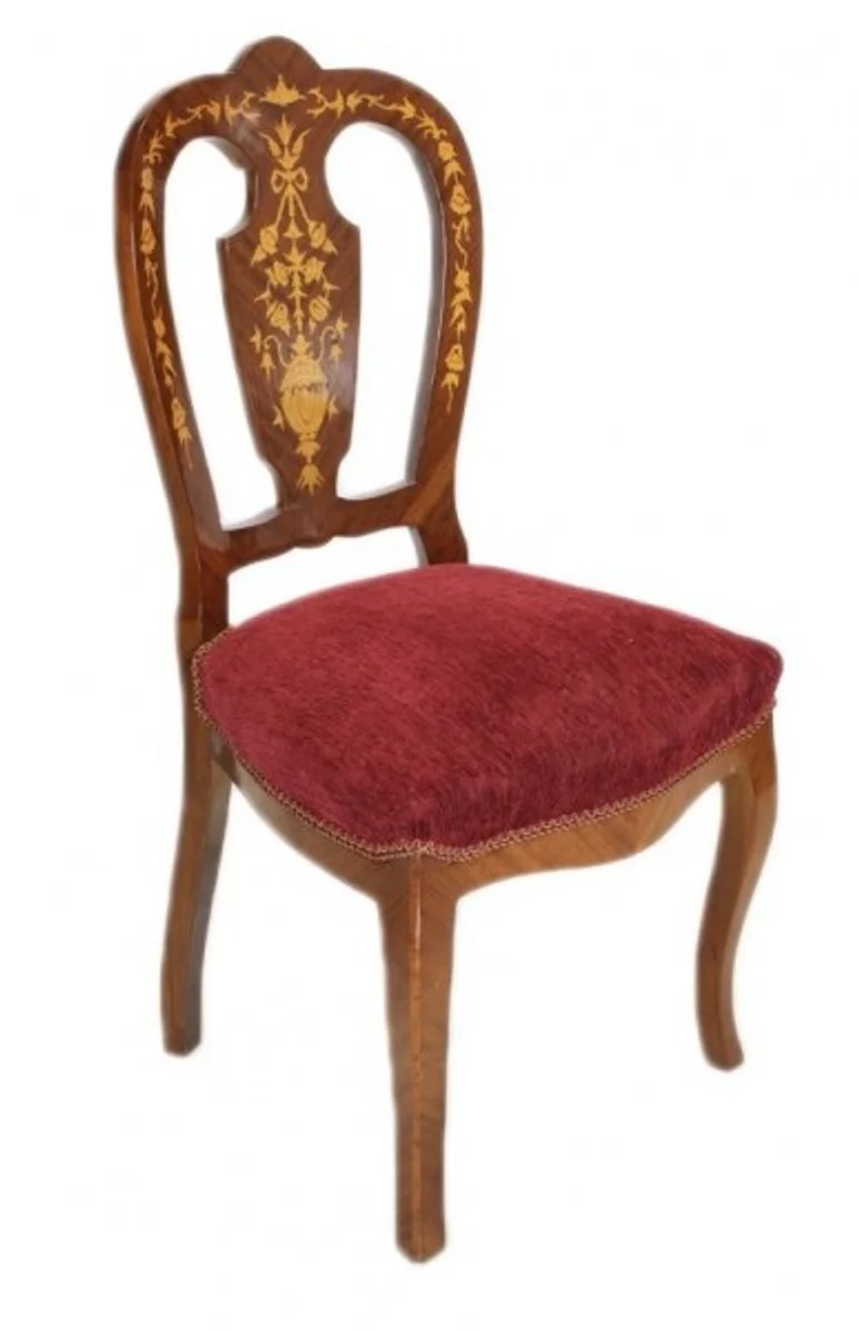 Baroque Luxury Dining Room Chair Bordeaux / Mahogany Inlaid - Antique Style - Furniture