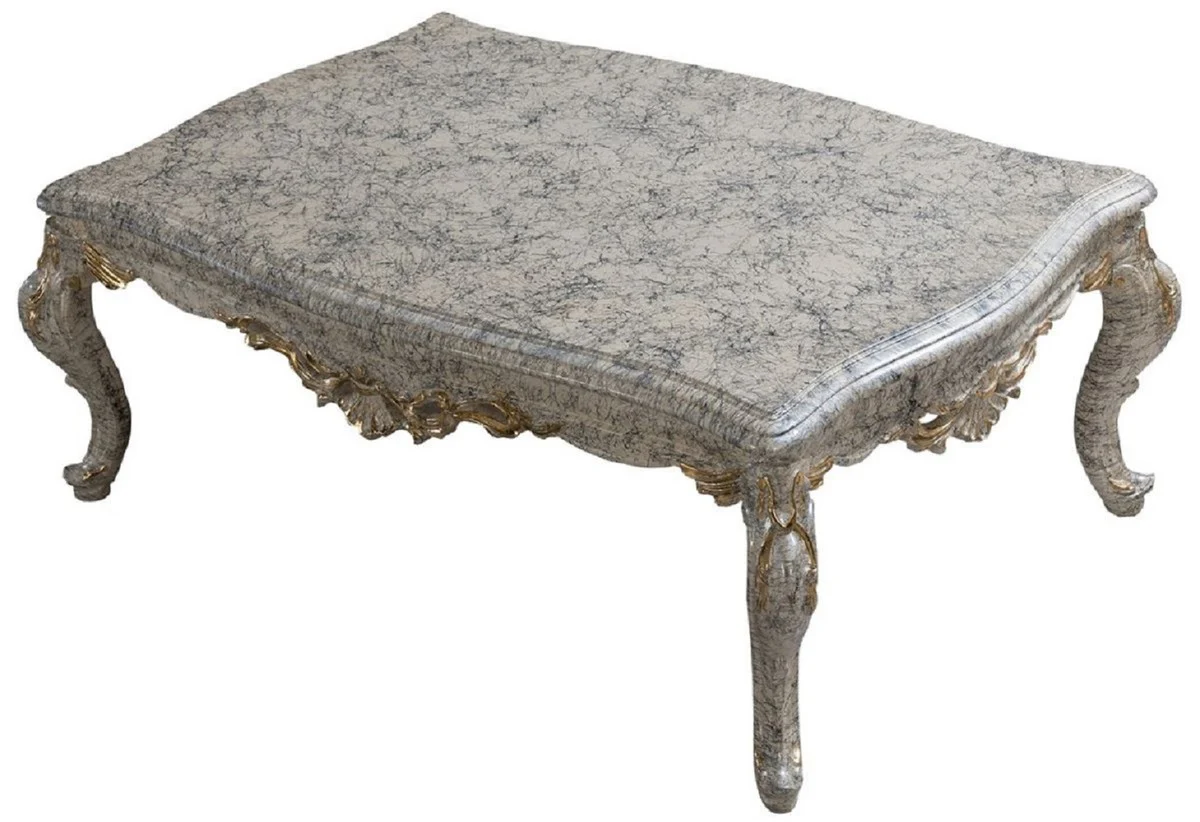 Luxury Baroque Living Room Set Gray / Antique White / Gold - 2 Baroque Sofas & 2 Baroque Armchairs & 1 Baroque Coffee Table - Luxury Living Room Furniture in Baroque Style - Baroque Furniture - Noble & Magnificent