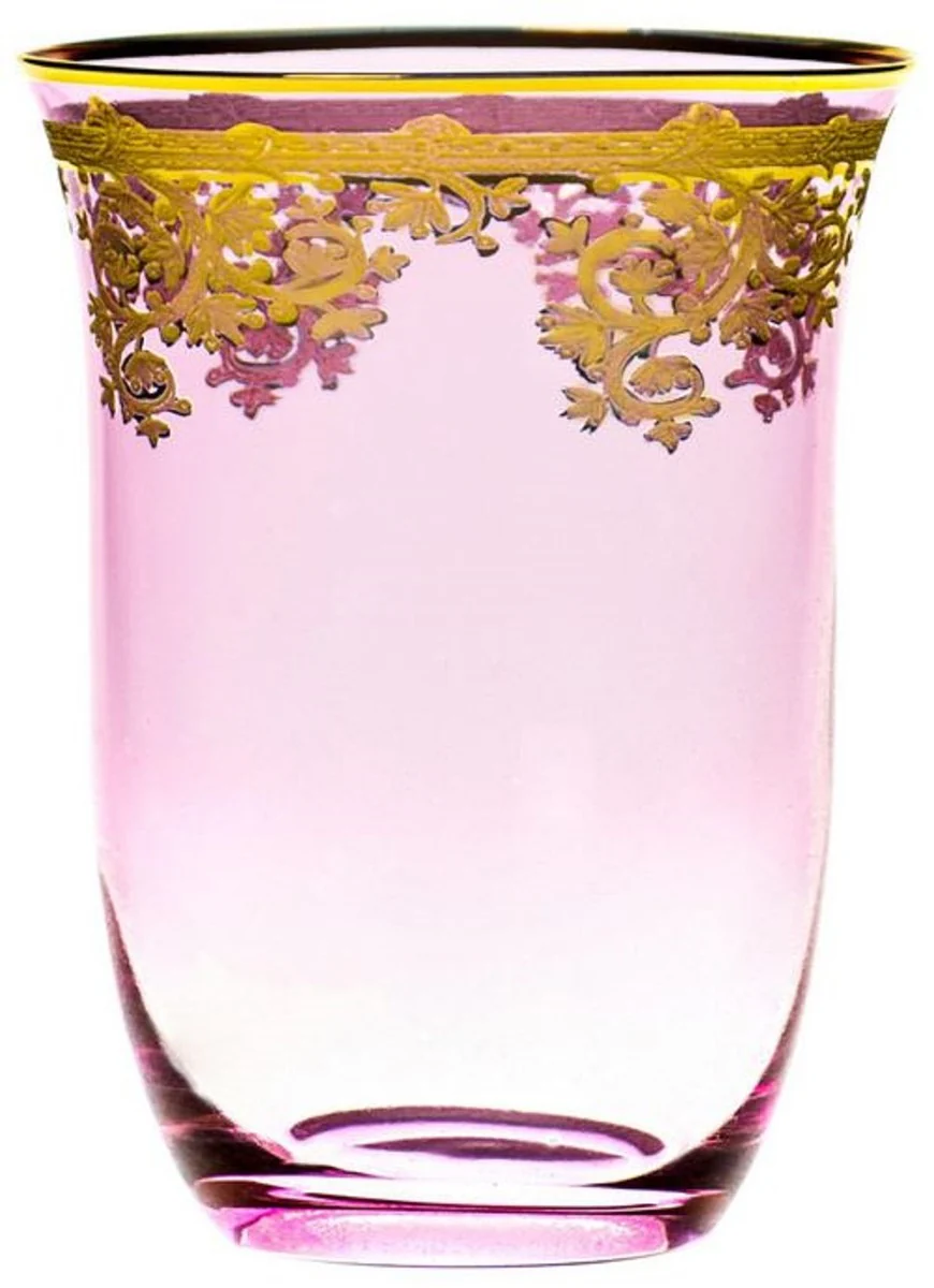 Luxury baroque water glasses set of 6 pink / gold Ø 9 x H. 12 cm - handmade and hand-painted water glasses - beer glasses - wine glasses - hotel & restaurant accessories - luxury quality
