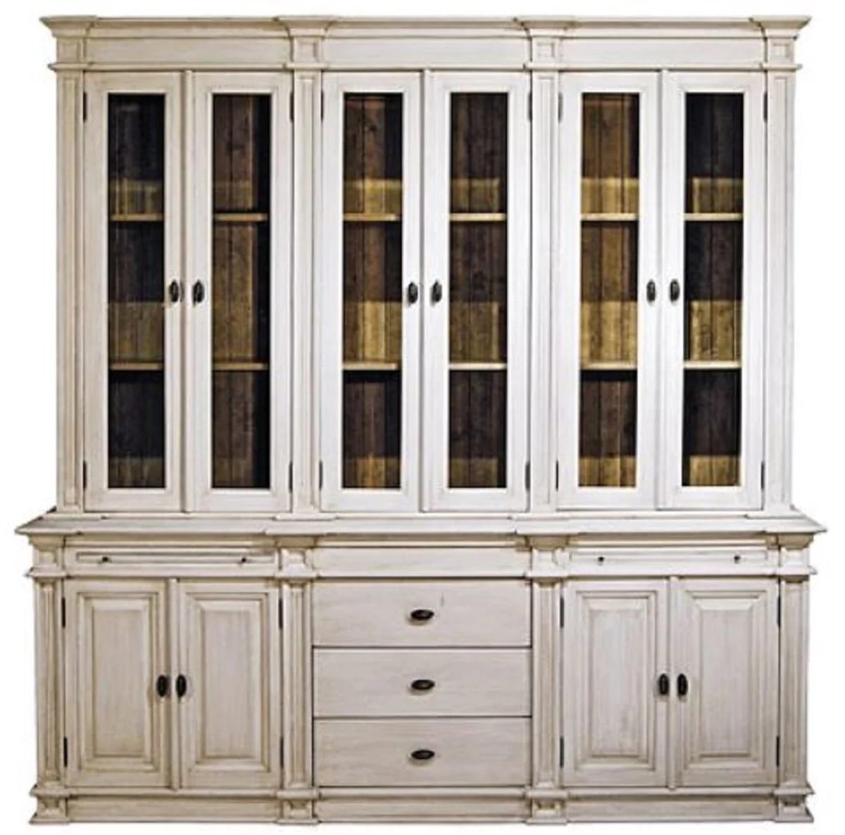 Country house style kitchen cabinet antique white / brown 225 x 53 x H. 230 cm - 2-part kitchen cabinet with 10 doors and 3 drawers