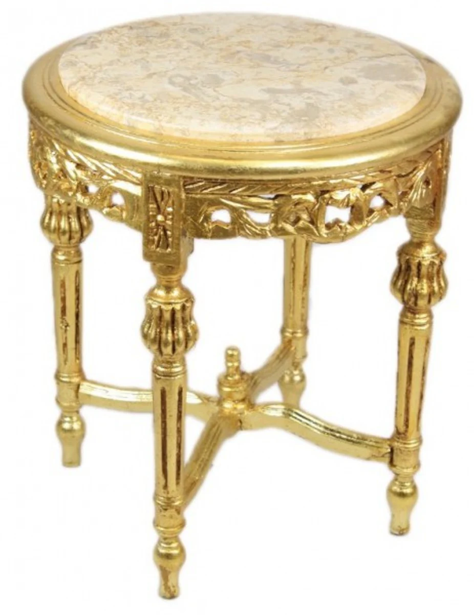 Baroque side table with cream marble top round gold 50 x 45 cm antique style - telephone flower table