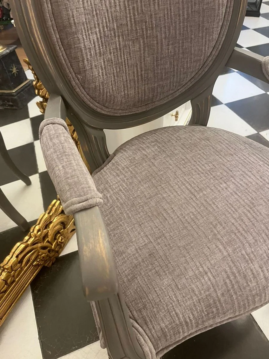 Luxus Barock Esszimmer Stuhl mit Armlehnen Grau / Antik Grau - Barock Möbel