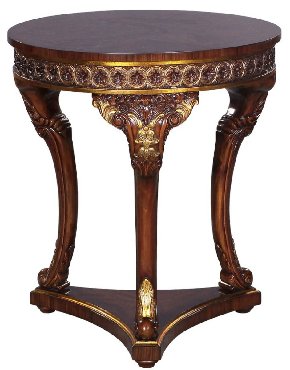 Luxury baroque side table brown / gold - round solid wood table in baroque style - magnificent baroque living room furniture