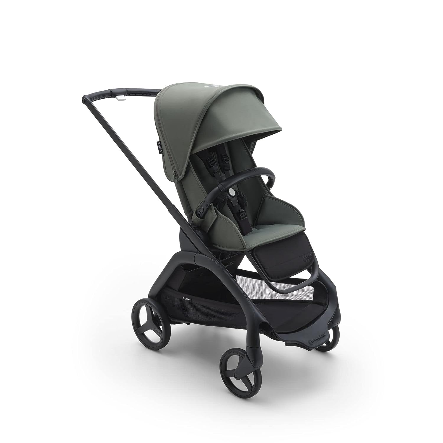 Bugaboo Dragonfly City Stroller, Leichter Kompakt-Baby-Roller mit einer Hand leicht faltbar in jeder Position, Vollfederung, XL Untersitzkorb, schwarze Chassis und Forest Green Sun Canopy