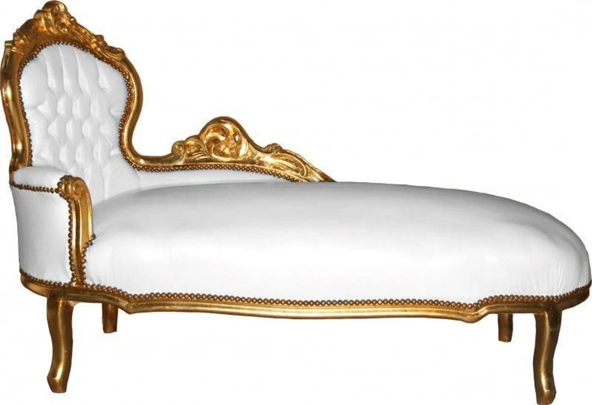 Baroque chaise longue white / gold leather look - furniture antique style