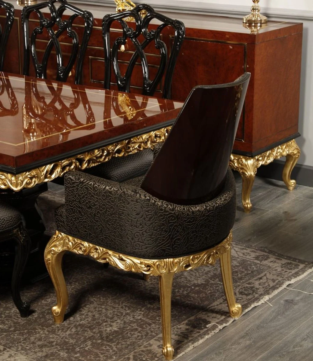 Luxury Baroque Dining Room Chair with Armrests Gray / Dark Brown / Gold H. 116 cm - Baroque Furniture