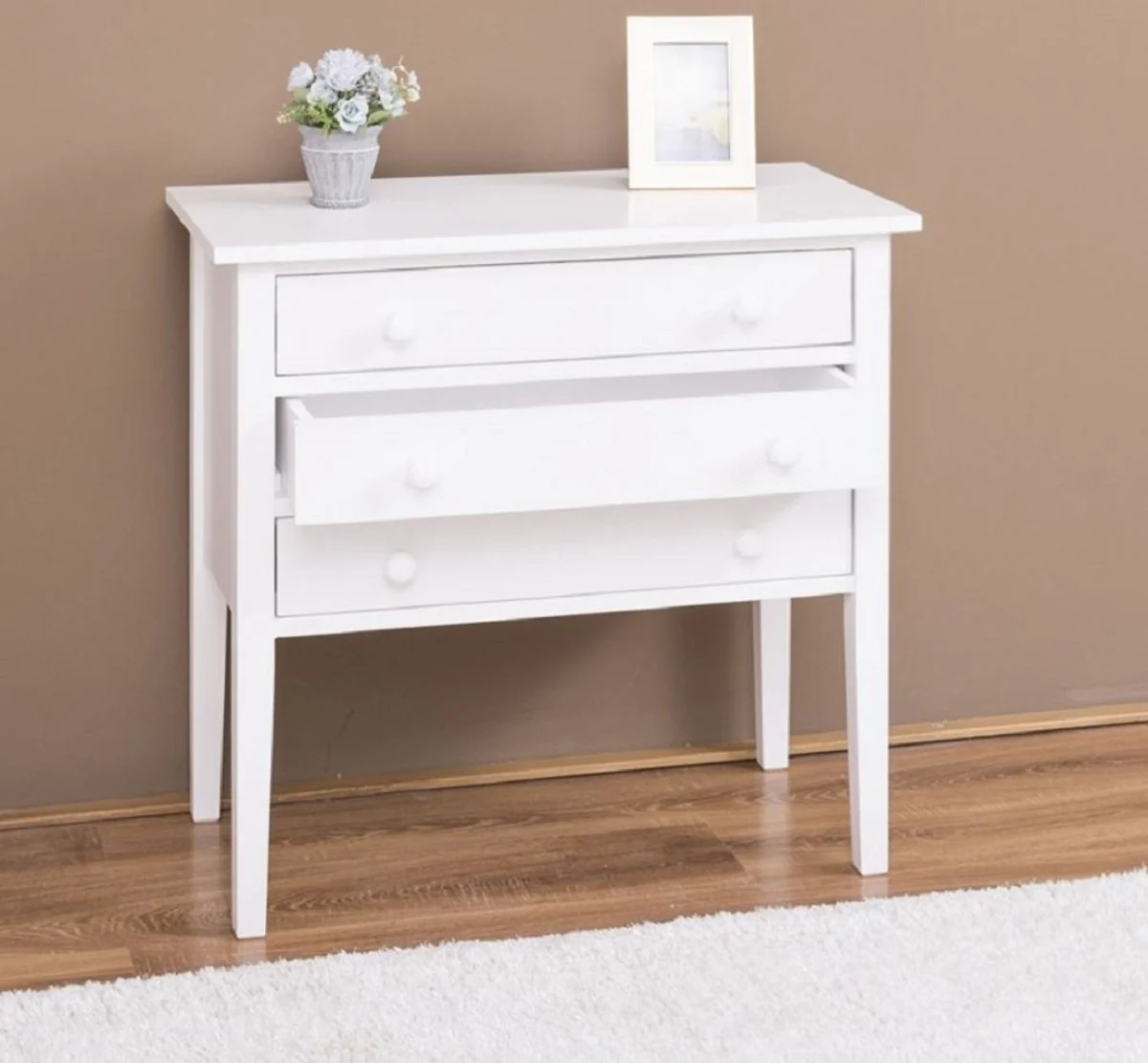 Country house style solid wood chest of drawers with 3 drawers white 80 x 41 x H. 75 cm - country house style furniture
