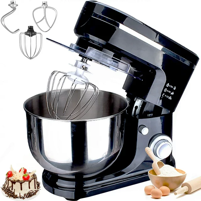HKEEY Standmixer 5.5 Quarz Edelstahlschale, Lebensmittelmischer, Küchen-Elektromischer mit Dough Hook, Draht Whip & Beater