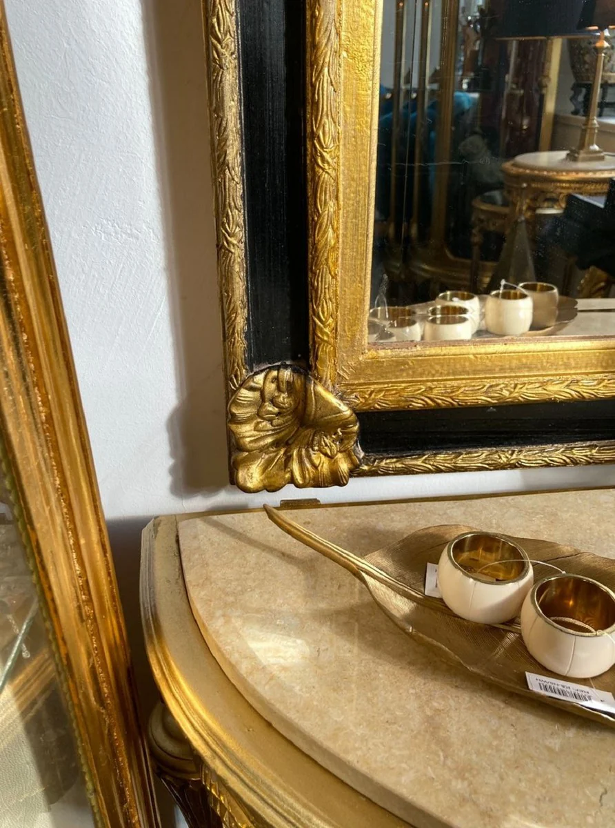 Barock Spiegel Gold / Schwarz - Barockstil Spiegel mit Verzierungen - Barock Garderoben Spiegel - Rechteckiger Barockstil Wandspiegel - Barock Möbel - Möbel Barockstil