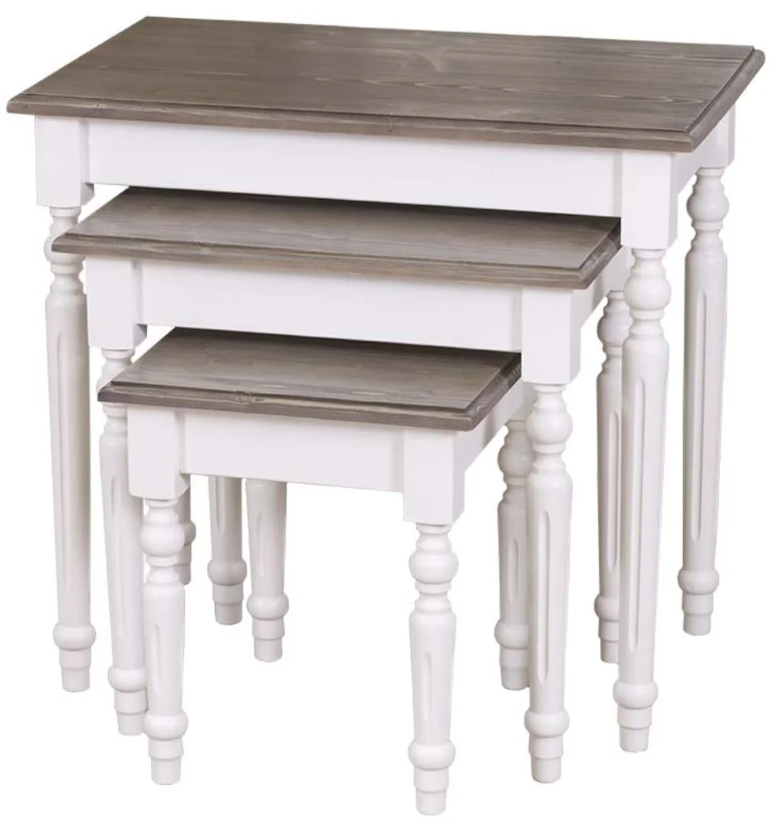 Country house style side table set of 3 white / gray - country house style solid wood furniture