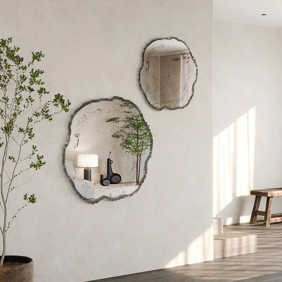 Luxury wall mirror in tree disc design white / black 80 x 2.5 x H. 78 cm - living room mirror - bedroom mirror - cloakroom mirror - luxury furniture - luxury interior