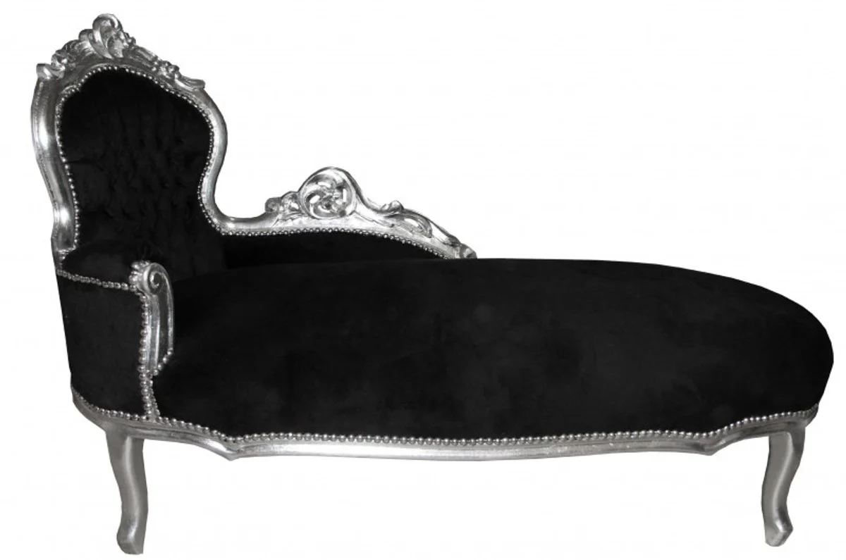 Baroque Chaise Longue King Black / Silver Antique Furniture Lounger Recamiere