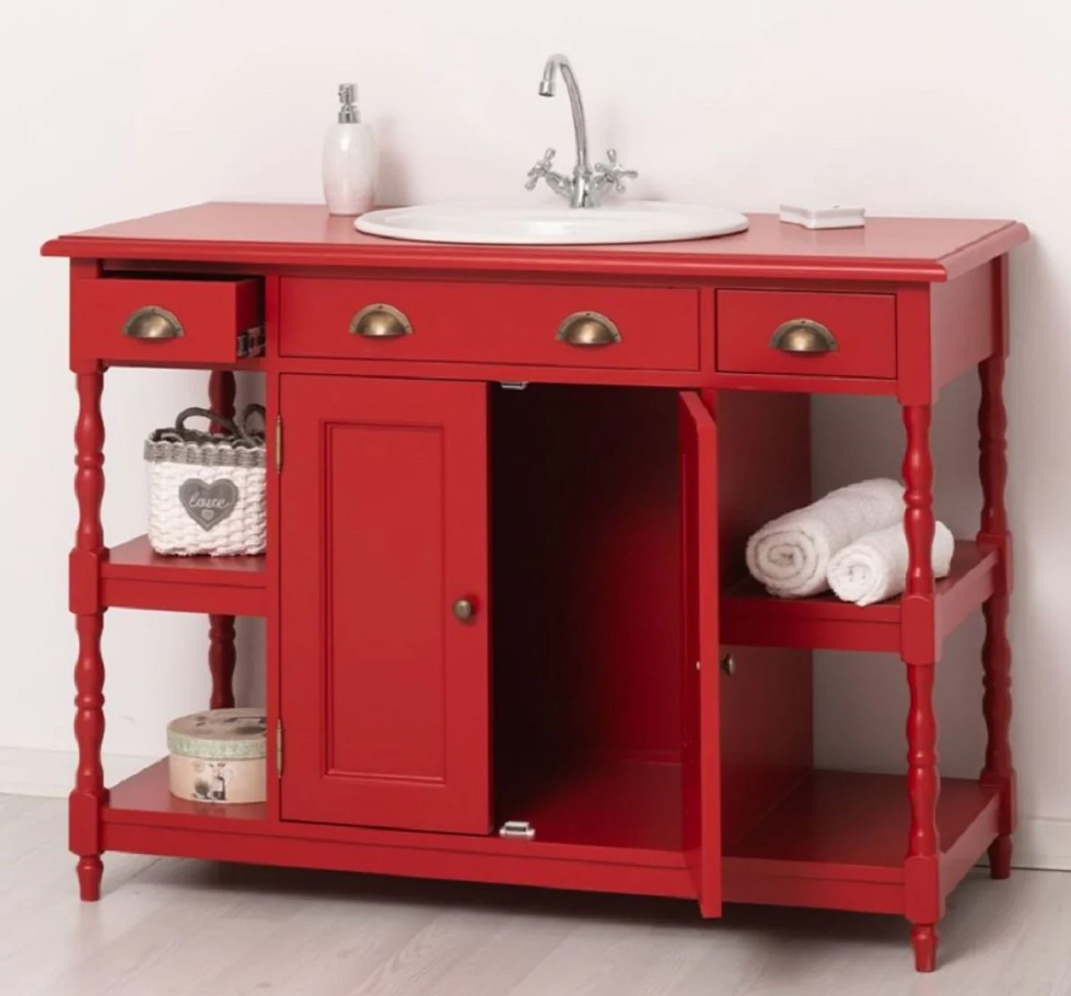 Country house style solid wood washbasin red 128 cm - country house style bathroom furniture