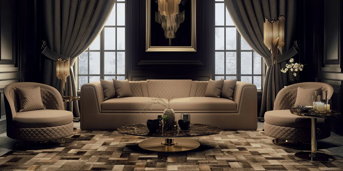 Luxury Living Room & Hotel Sofa Gray / Gold 260 cm