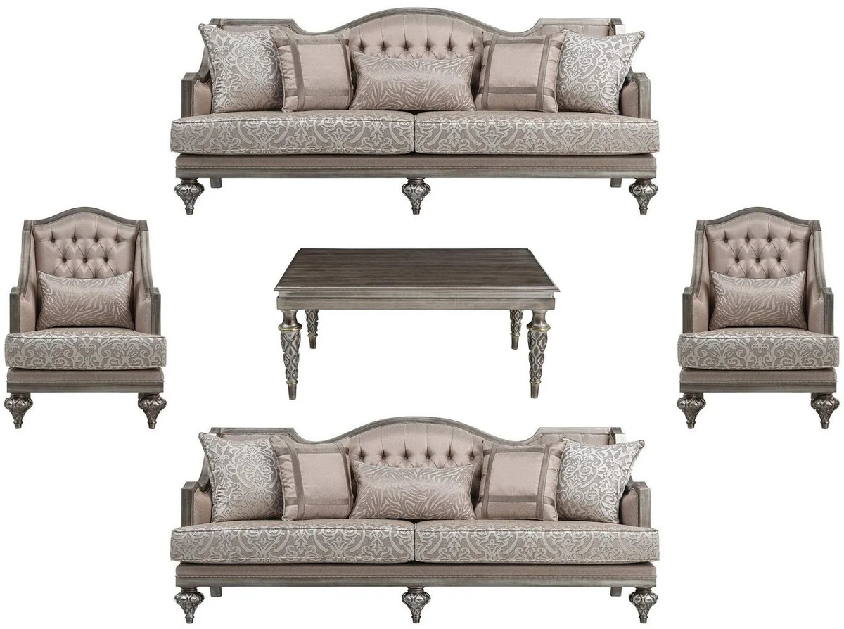 Luxus Barock Wohnzimmer Set Rosa / Silber - 2 Sofas & 2 Sessel & 1 Couchtisch - Handgefertigte Wohnzimmer Möbel im Barockstil - Edel & Prunkvoll