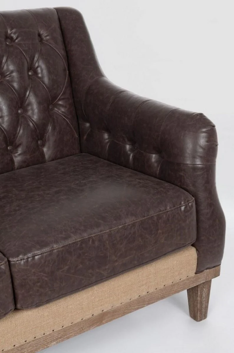 Luxury Chesterfield faux leather sofa dark brown / natural color 140 x 85 x H. 85 cm - living room sofa - living room furniture - Chesterfield furniture - luxury furniture - luxury furnishings