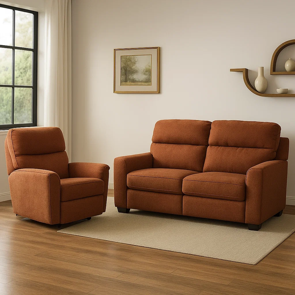 Sofagarnitur, 2-Sitzer-Sofa und Sessel, Holzrahmen, Schaumstoffpolsterung, Bezug aus Polyestergewebe, braun, für das Wohnzimmer, 2-Sitzer-Sofa 180 x 85 x 90 cm, Sessel 90 x 85 x 90 cm - HnPWzt6AVzoy