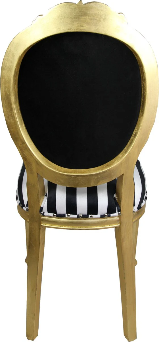 Pompöös by Luxury Baroque Dining Room Chair Black / White Stripes / Gold - Pink Lips - Pompööser Baroque Chair designed by Harald Glööckler