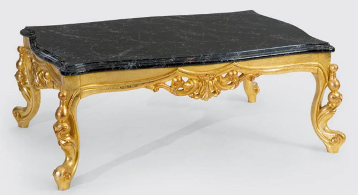 Luxury baroque coffee table black / gold 120 x 80 x H. 50 cm - magnificent solid wood living room table with table top in marble look - baroque furniture