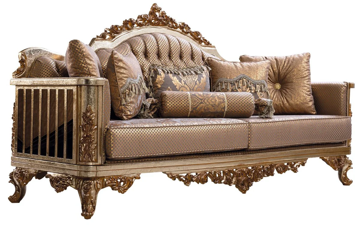 Luxury baroque sofa copper / antique silver / gold - baroque style living room sofa with elegant pattern - luxury living room furniture in baroque style - baroque furnishings - baroque furniture