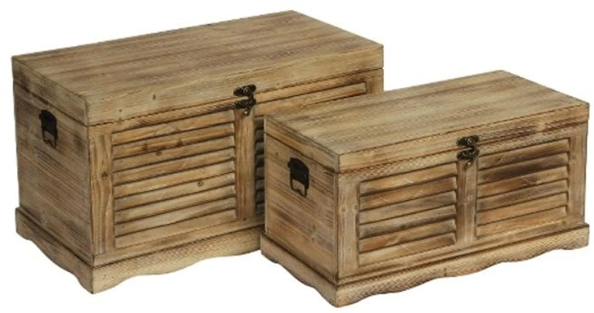Country house style chests set of 2 natural colors - handmade wooden chests with slatted look
