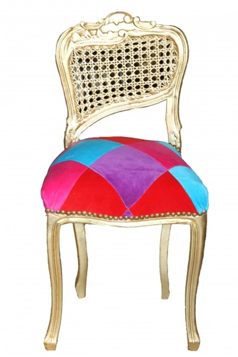 Baroque ladies chair Mod2 checkered colorful / gold - make-up chair