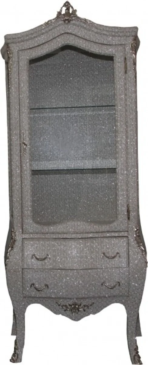 Baroque display cabinet in white/silver glitter look - display cabinet - living room cabinet