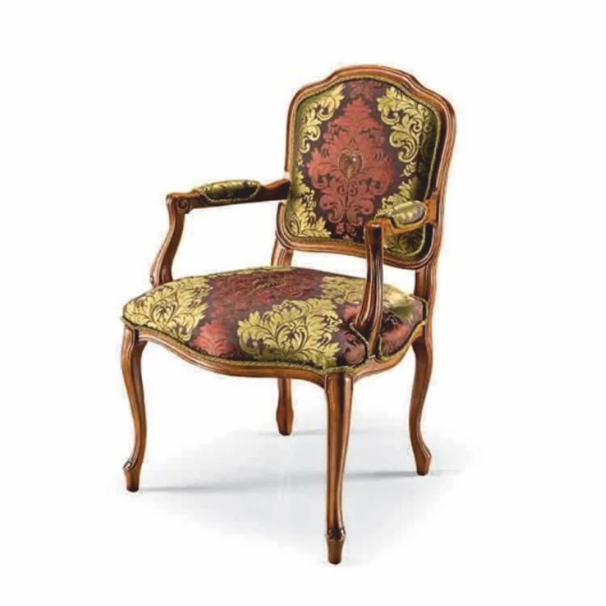 Luxus Barock Esszimmer Stuhl mit Armlehnen Braun / Gelb / Braun - Made in Italy