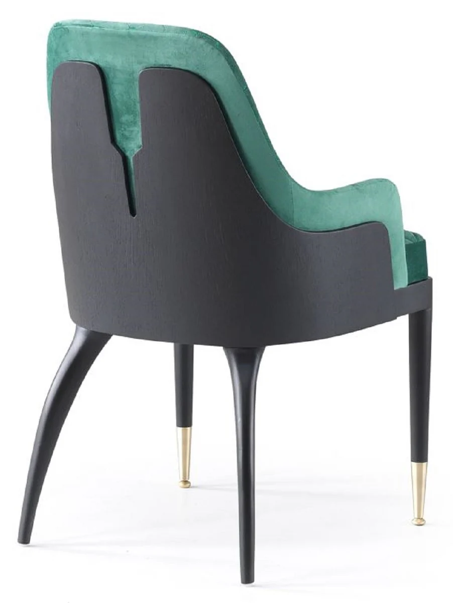 Luxury dining room chair set of 6 with armrests green / black / brass 55 x 59 x H. 88 cm - dining room furniture - restaurant furniture - dining room furnishings - luxury furniture - luxury furnishings