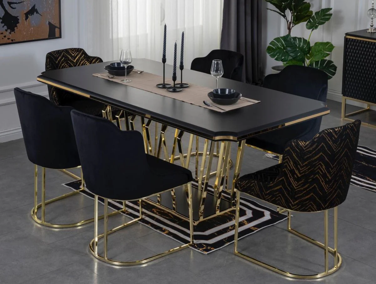 Luxury Dining Room Furniture Set Black / Gold - 1 Dining Room Table & 6 Dining Chairs - Luxury Dining Room Furniture