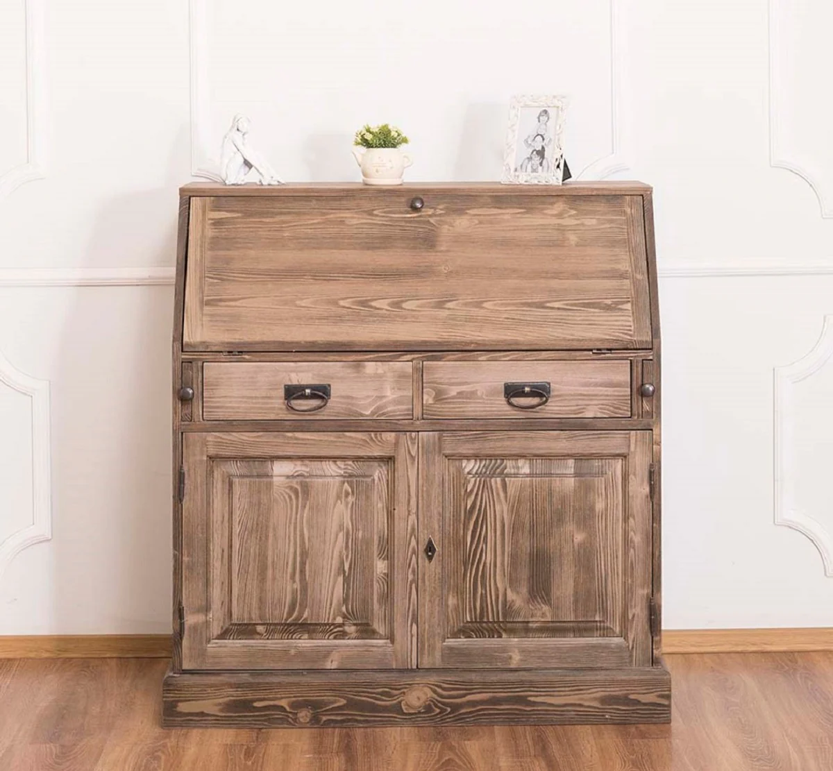 Country house style writing chest with 2 doors and 8 drawers brown 106 x 49 x H. 109 cm - country house style furniture